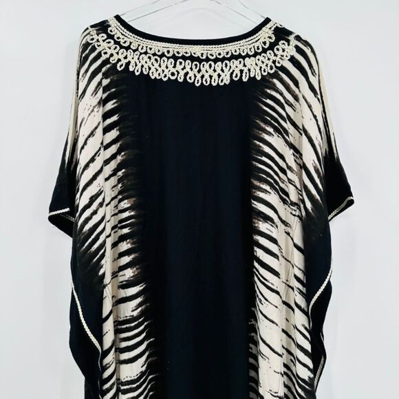 Soft Surroundings Size Small/Medium Black & Cream Embroidered Kaftan Maxi Dress - Picture 6 of 7